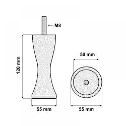 Chromen ronde aluminium meubelpoot 12 cm (M8)