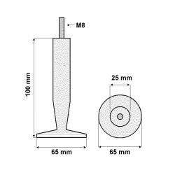 Chromen ronde meubelpoot 12 cm (M8)