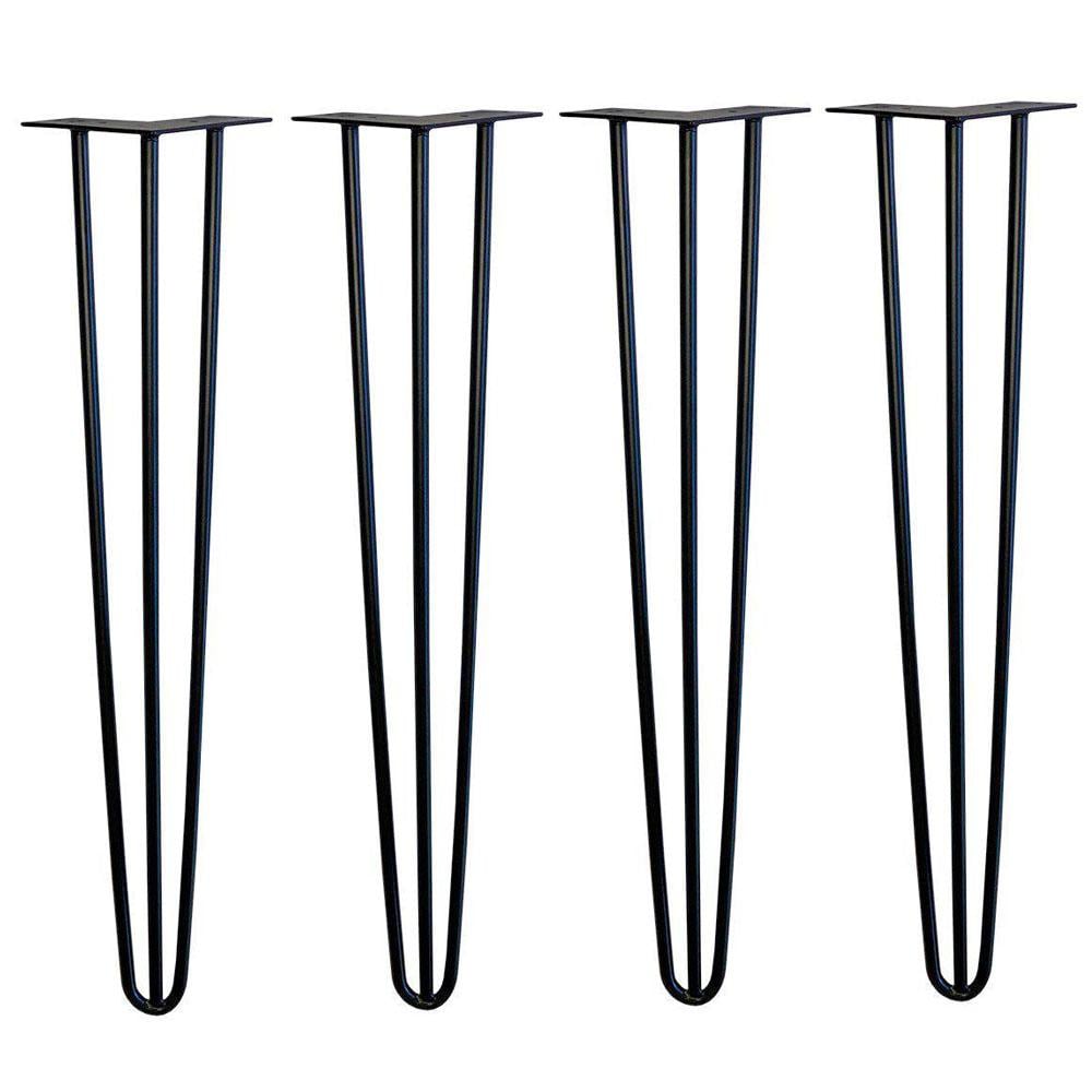 Image of Zwarte massieve stalen 3-punt hairpin tafelpoten 72 cm (set van 4 stuks)