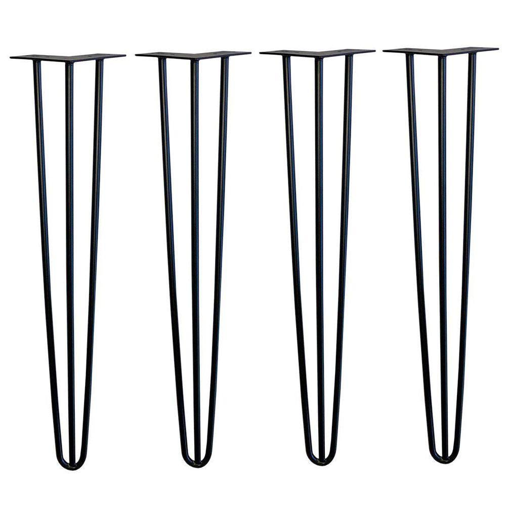 Image of Dunne zwarte massieve stalen (Ø 1 cm) 3-punt hairpin tafelpoten 72 cm (set van 4 stuks)
